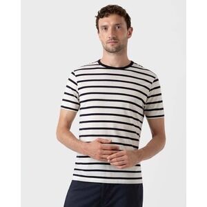 Quiet Luxury Sunspel Mens SS Crewneck Tee Navy Cream Size M Made in Turkey